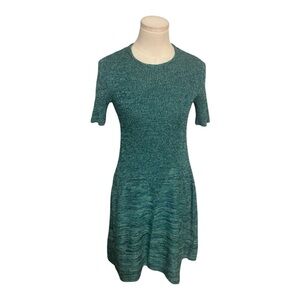 Vintage Henri Bendel Green Blue Cotton Knit Mini Midi Dress RARE Sz 9/10 A Line